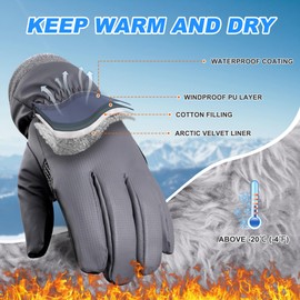 Sukeen Kids Winter Gloves Cold Weather, Keep Hand Warm Winter Gloves for Kids, Windproof Anti-Slip Kids Winter Gloves with Touchscreen Fingers, Thermal Winter Gloves Boys Girls Running Cycling, Gray,S