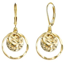 StyleJella Hypoallergenic Bohemian Disc Leverback Dangle Earrings for Women - Gold/Silver Two-Tone Circle Flat Hammer Pattern Fashion Jewelry Gifts Hammered Drop Earrings, Brass, No Gemstone