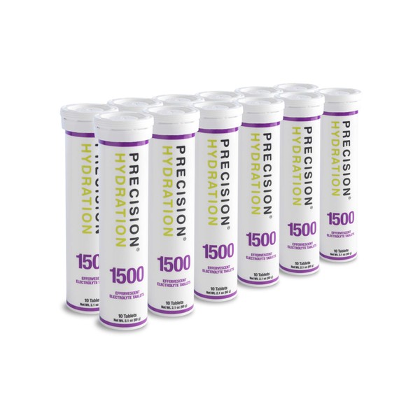 Precision Hydration Lite Electrolyte Drink - Multi Strength Effervescent Hydration Tablets - Combats Cramp - Low Calorie, Gluten Free, Vegan/Vegetarian Friendly (12 Tubes, 1500mg/L - Purple Tube)