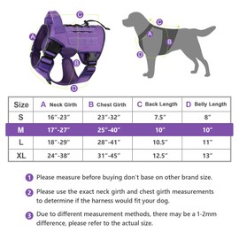 WINGOIN Purple Harness with Handle Tactical Dog Harness Vest for Large Medium Dogs No Pull Adjustable Reflective K9 Military Dog Vest Harnesses for Walking, Hiking, Training(M)