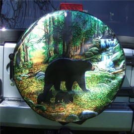 Tire Cover Central Black Bear & Cubs Spare Tire Wheel Cover for RV Camper and All Other Spare tire Size (See Drop Down menu)