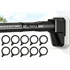 Tension Shower Curtain Rod No Drilling,Extra Long Tension Rod 41-88 Inch with 10Pcs Curtain Rings,Adjustable Heavy Duty Shower Closet Rods for Bathroom & Ceiling，Anti-Rust，Anti-Slip,No Rust,Black