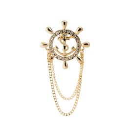 Knighthood Stone Golden Wheel with Anchor and Hanging Chain Brooch Golden