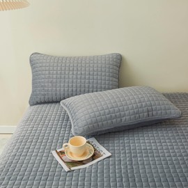 LweiPsqLin Quilted Flannel Pillowcases,2 Pack Soft Flannel Pillow Shams Covers with Envelope Closure,No Filling. (King, Gray)