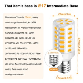 LFLAMPON Kei D28a Kel 2811 Refrigerator Bulb S02 Kei D28k Kel 2812 Freezer Bulb Replacement AC100-265v E17 Led Bulb, 6W Equivalent 60W-70W 800LM Warm White 3000K, 1 Pack