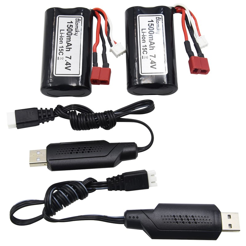 Blomiky 2 Pack 7.4V 1500mAh 15C Li-ion Rechargeable Battery with