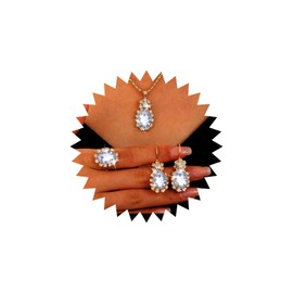 Atentuyi Gold Brides Wedding Earring and Necklace Set Ring Jewellery Set Red Green Emerald Crystal Pendant Necklace Prom Black Rhinestone Earrings Blue CZ Tears Necklace Party Bridal Earrings Fallen,