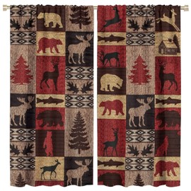 Kazynee Vintage Check Black Bear Blackout Curtains - Rustic Country Farmhouse Cabin Elk Tree Plaid Rod Pocket Window Treatment Set Energy Saving Thermal Insulated Drapes,2 Panels 45L x 21W