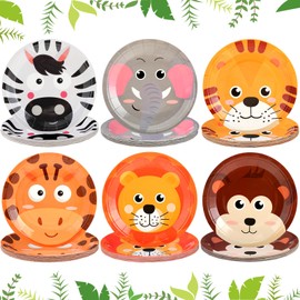 Jingmore 120 Pcs 7 Inch Jungle Safari Party Paper Plates - Safari Animals Birthday Party Plates with 6 Designs for Baby Shower Favor