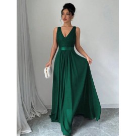 Vestido Elegante De Cóctel Con Cuello En V Y Malla De Encaje