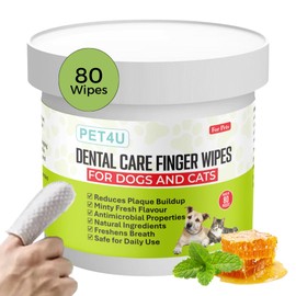 PET4U Dental Finger Wipes for Dogs and Cats - 80ct - Fights Plaque, Tartar & Bad Breath - Gentle & pH Balanced Dog Teeth Cleaning Wipes - Dog Dental Wipes Mint Scent