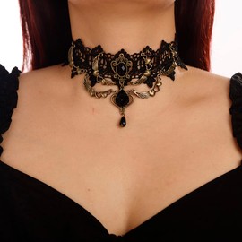 BERYUAN Gothie Halloween Angel Wing Black Necklace Heart Teardrop Collar for Women Sexy Cool Choker for Women(black 6)