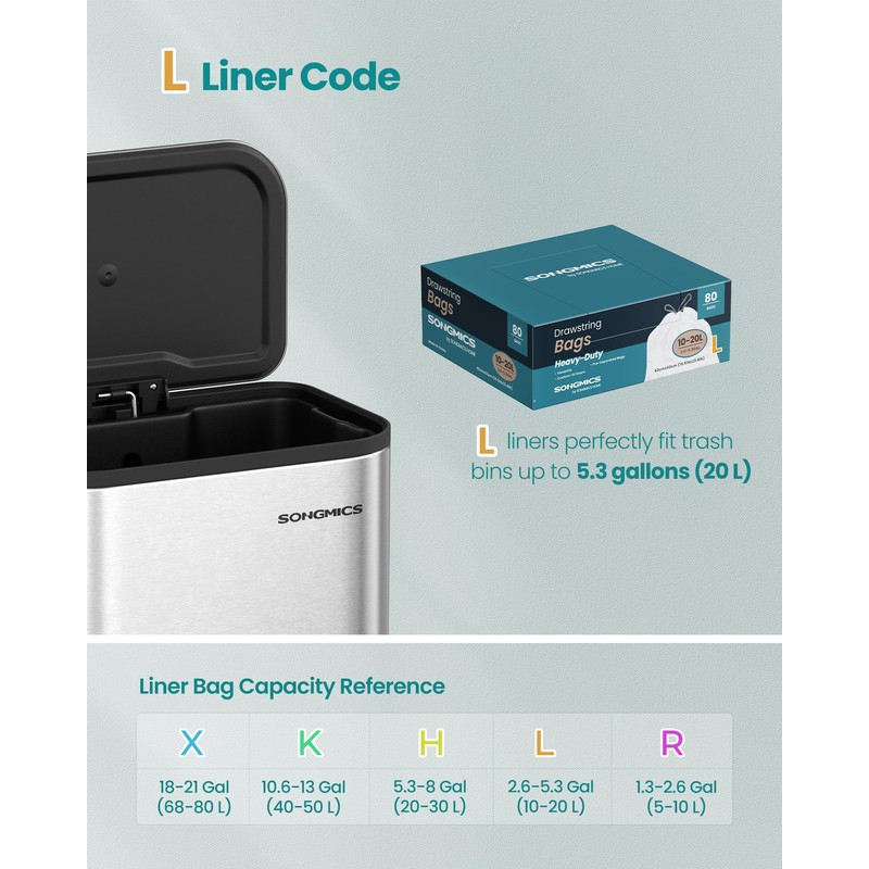SONGMICS Trash Bags for 5.3 Gallon (20 L) Trash Cans,