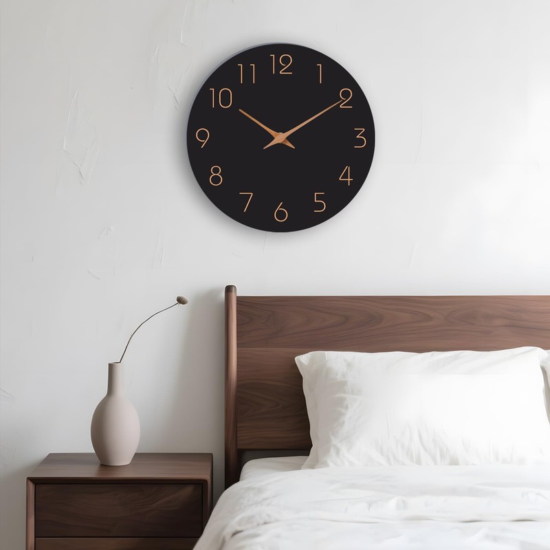 Mosewa Wall Clock Battery Operated 10 Inch Black Silent Non