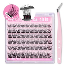 CALAILIS Selbstklebende Wimpern 60 Stück D Curl Druck auf Kein Kleber erforderlich Einzeln Wimpern Vorgeklebt Wiederverwendbares Kleberfreies Wimpern-Cluster-Set mit Pinzette für Anfänger (AC01,10-16)