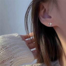 Aneneiceera Boho Star Stud Earrings Silver Mini Star Earrings Four Pointed Star Earrings Cluster Star Charm Earrings Vintage Earrings Jewelry for Women and Girls