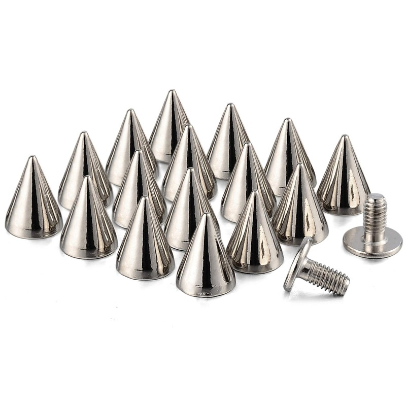 100 Sets 9.5MM Silver Spikes and Studs Metal Bullet Cone