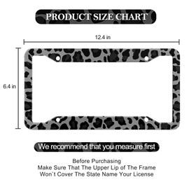 LIN KANG Black Leopard Print License Plate Frames, Cute Black Cheetah Print Aluminum Metal License Plate Holder Covers, Rust-Proof Waterproof Car Decorative Tag Frames for Standard US 12x6 Inch