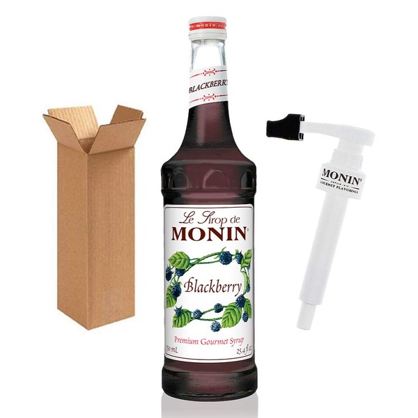 Monin Blackberry Syrup, 25.4-Ounce (750 ml) Glass Bottle with Monin BPA Free Pump. Boxed.