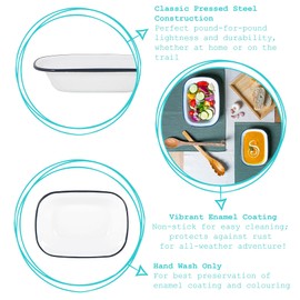 Argon Tableware 2 Piece White Enamel Pie Dishes Set - Metal Outdoor Camping Roasting Oven Dishes - Navy