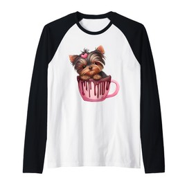 Sweet Yorkie Delight Yorkshire Terrier in Chocolate Cup Art Raglan Baseball Tee