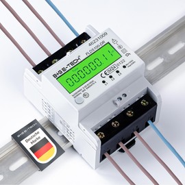 Electricity Meter [FLDS100-DR] for DIN Rail with Day Counter (Resettable) and Load Indicator, Three-Current Meter 100A, 3.9TE, S0, Digitally Illuminated (Green)
