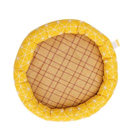 Round Pet Cooling Bed Cartoon Printing Pet Sleeping Bed Summer Breathable Pet Mat for Dogs Cats Yellow Grid