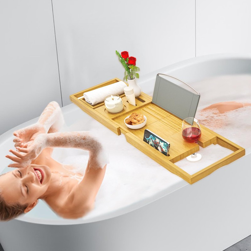 Premium Bathtub Tray Caddy, Expandable Bath Tray for Bathub, Luxury