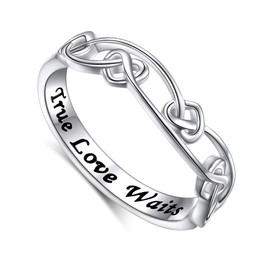 DAOCHONG S925 Sterling Silver Engraved True Love Waits Celtic Love Knot Ring for Women Girlfriend Wife Wedding Engagement Ring Size 6