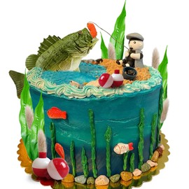 Decoración de pastel de pescador, decoración de pastel de pescador, decoración temática de pescador, para hombre, niños, niños, salió a pescar, suministros de fiesta temática, decoración