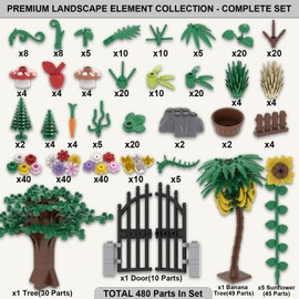 LANMANUO Garden Plants Building Bricks Set, 480PCS Flowers Bushes Trees Palm Leaves Vines Grass Accessories, Jungle Forest Park DIY Scene Blocks Compatible with Major Brands