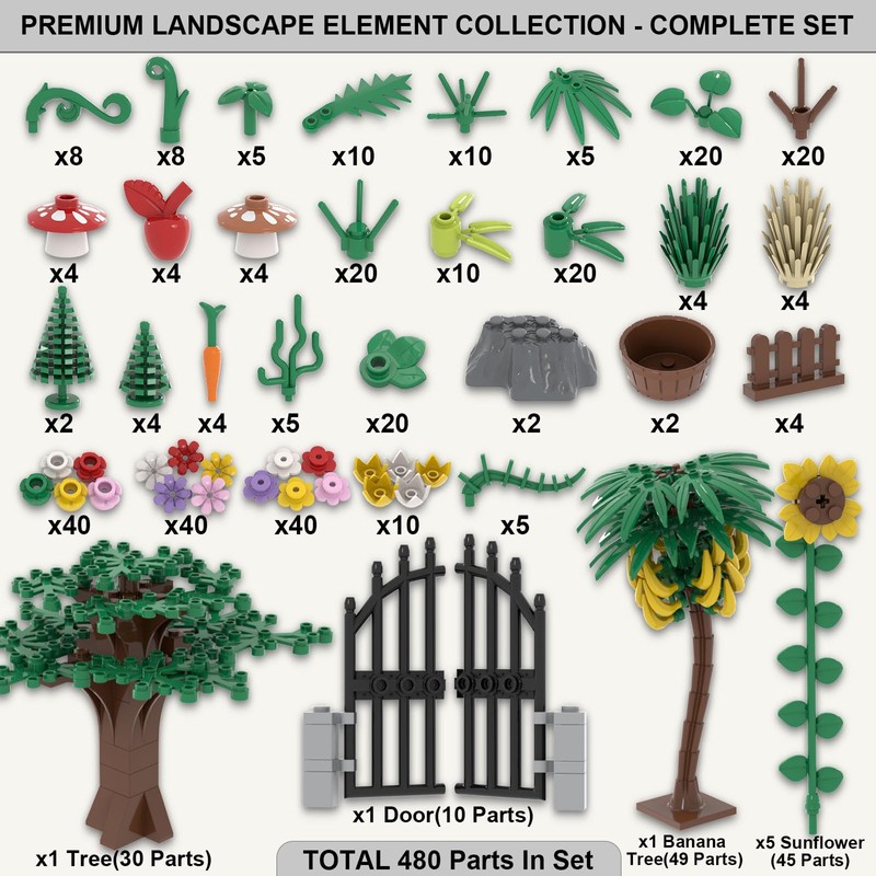 LANMANUO Garden Plants Building Bricks Set, 480PCS Flowers Bushes Trees