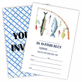 20 Fishing Birthday Invitations, Is O-Fish-Ally Invite Cards With Adhesive Envelopes, Double-Sided Fill In Style Invitation For Boys & Girls -Party Favors & Decorations - B05