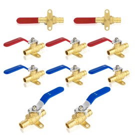 10-Pack GUOFIS 1/2-Inch PEX-A Expansion Ball Valve with Drop Ear, Full Port Shut-off Brass Ball Valves for PEX-A Pipe, Hot(Red) and Cold(Blue) Water Valve, ASTM 1960