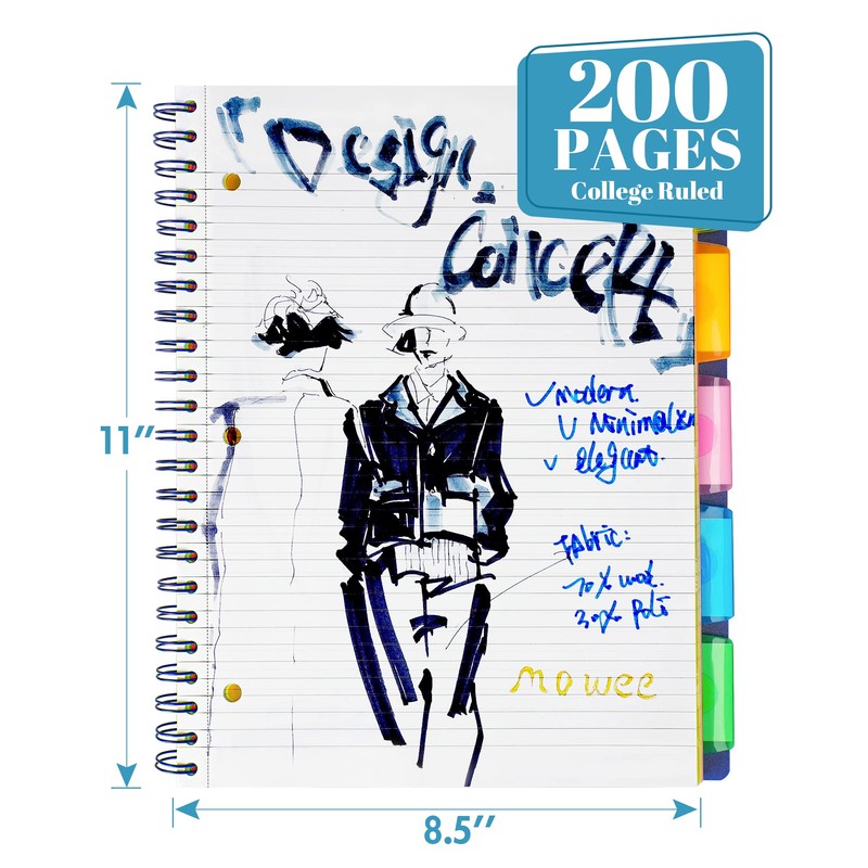 MOWEE 5 Subject Notebook - Spiral Notebook, College Ruled Notebook