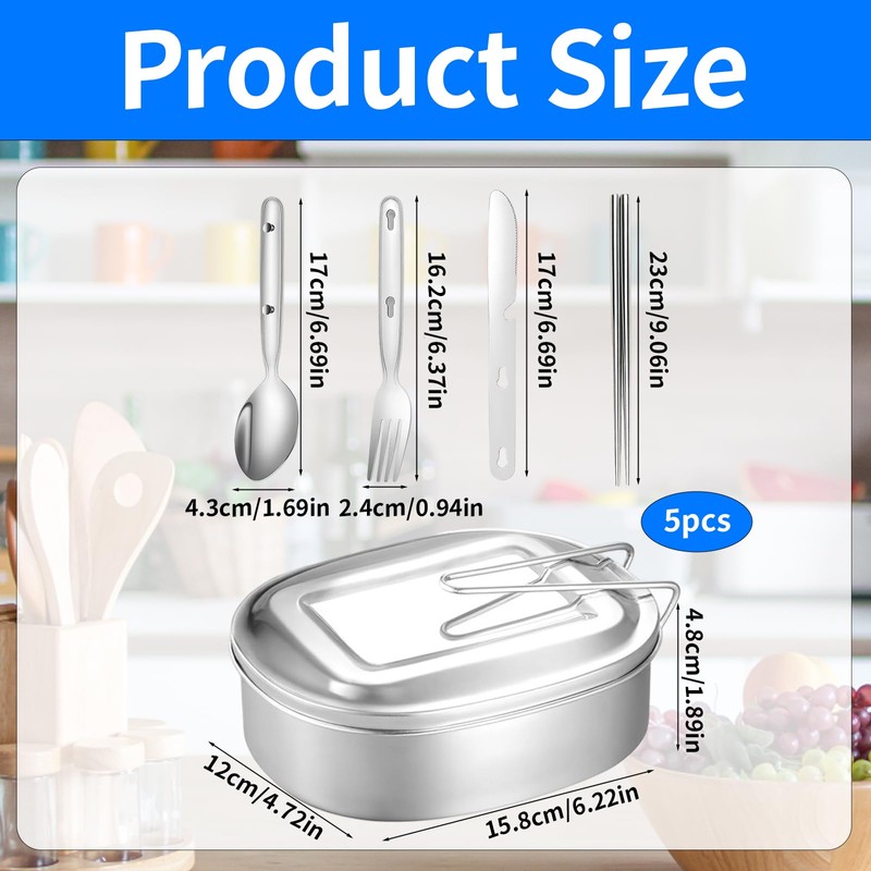 Stainless Steel Camping Mess Kit, 4-Piece Cookware Set with Tins
