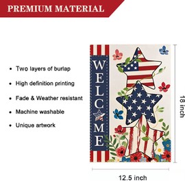 LHSION 4th of July Patriotic Welcome Garden Flag 12.5 x 18 Inch Independence Day Memorial USA Flag Double Sided Burlap Flag for Anniversary Decor