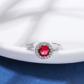 FOREVER QUEEN Adjustable Birthstone Rings 925 Sterling Silver Open Adjustable Ring for Women, Sterling Silver, Cubic Zirconia