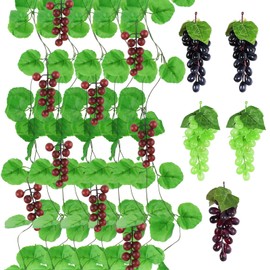 DBALL 10 Teilige Künstliche Weintrauben Deko Set 2.4 Meter Kunststoff Weintrauben Reben Weinblätter mit Trauben Künstliches Obst Dekoration für Haus Garten Festival