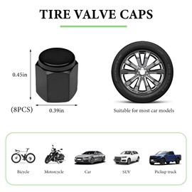 DXNQ 8 PCS Tire Valve Stem Caps, Aluminum Alloy Tire Valve Stem Protective Caps with Rubber Seal, Universal Wheel Valve Stem Covers for Cars Trucks and SUVs, Car Accessories (Black)