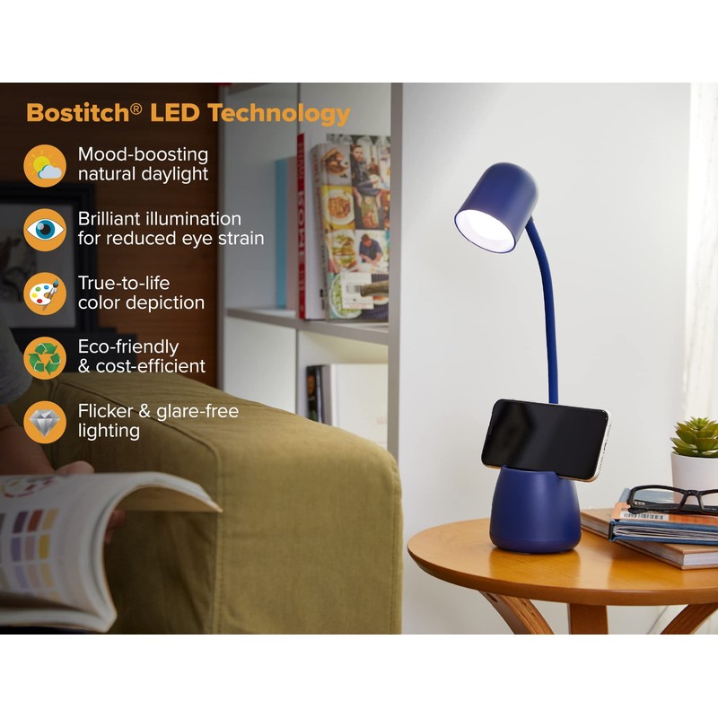 Bostitch Office LED2105-NVY Dimmable Lamp with Storage Cup, Three Brightness