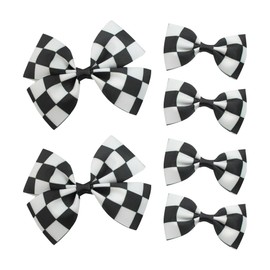 6 Pcs Plaid Ribbon Hair Bow Checkered Bow Hair Clip Grosgrain Ribbon Hair Bow Clip Cute Hair Bow Alligator Clip Racing Hair Barrette Race Car Hair Accessories for Women Girls Black