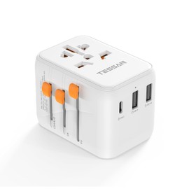 Universal Travel Adapter, TESSAN International Plug Adaptor with 1 USB C Wall Charger 2 USB A Ports, Travel Essentials Worldwide Power Outlet for US to European EU UK AUS (Type C/G/A/I)