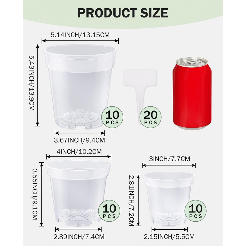 homenote Clear Nursery Pots for Plant,3/4/5 Inch Plant Pot for