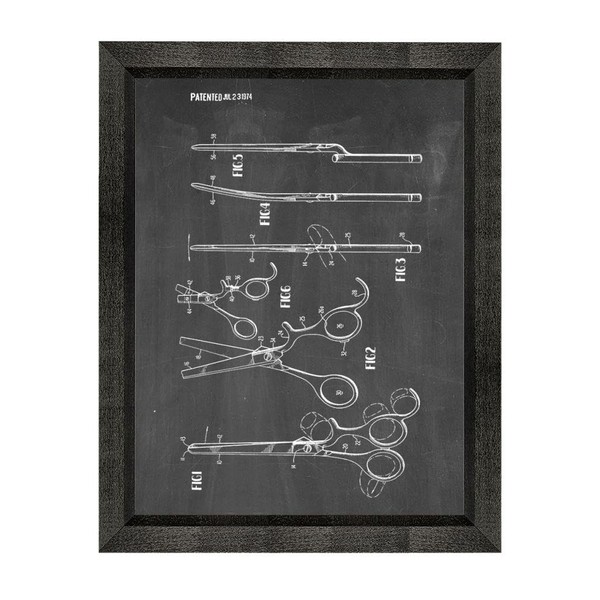 Hair Cutting Scissors Patent Art Chalkboard Print in a Beveled