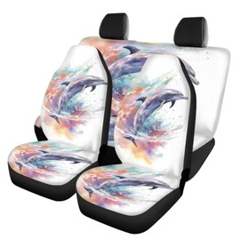 Uskorhein Dolphin Watercolor Car Seat Cover Full Set Car Seat Covers with Splash Rainbow Front Seat Covers and Rear Split Bench Car Seat Cover Universal Accessorie