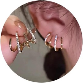 Chunky Gold Hoop Earrings for Women, Gold Plated Thick Triple Hoop Earrings Hypoallergenic Trendy Chunky Gold Hoops Earrings Dainty Jewelry Presents for Women Girls (Golden, One size)