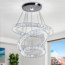 CLAIRDAI Modern Crystal Chandeliers Adjustable Crystal 3 Ring LED Ceiling Light Fixture LED Chandeliers for Dining Room Bedroom Living Room Hallway （Dimmable）