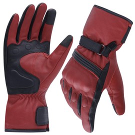Harssidanzar Winter Motorcycle Gloves,Mens Genuine Leather Full Finger Touchscreen Thermal Lined with Thinsulate Waterproof Motorcycles Motorbike Riding Gloves KM048,Oxblood-Black,Size S