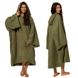 Brentfords Hooded Towel Adults, Changing Robe Large Bath Surf Beach Swimming Robe Absorbent Quick Dry Soft Microfibre Towel Wrap for Women Men, Khaki Green